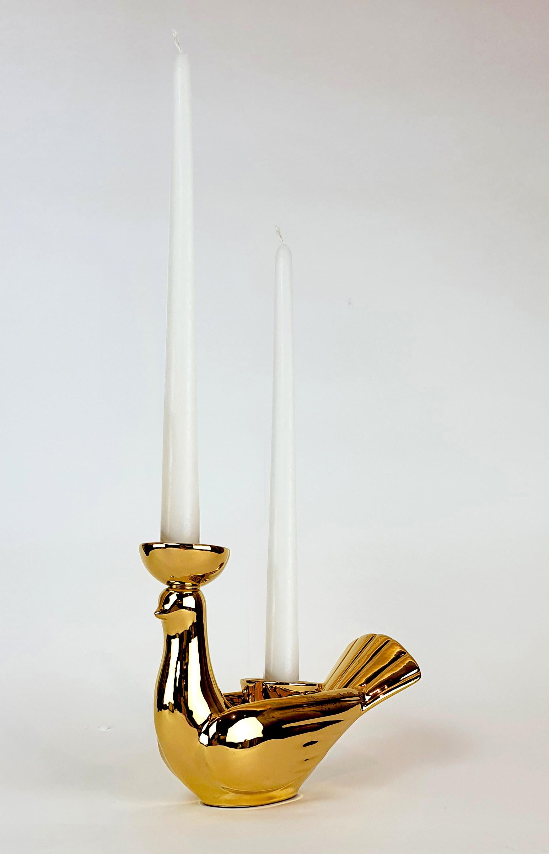 Modern Ceramica Gatti 1928 Ceramic Large Pure Gold Dove Candle Holder For Sale 4