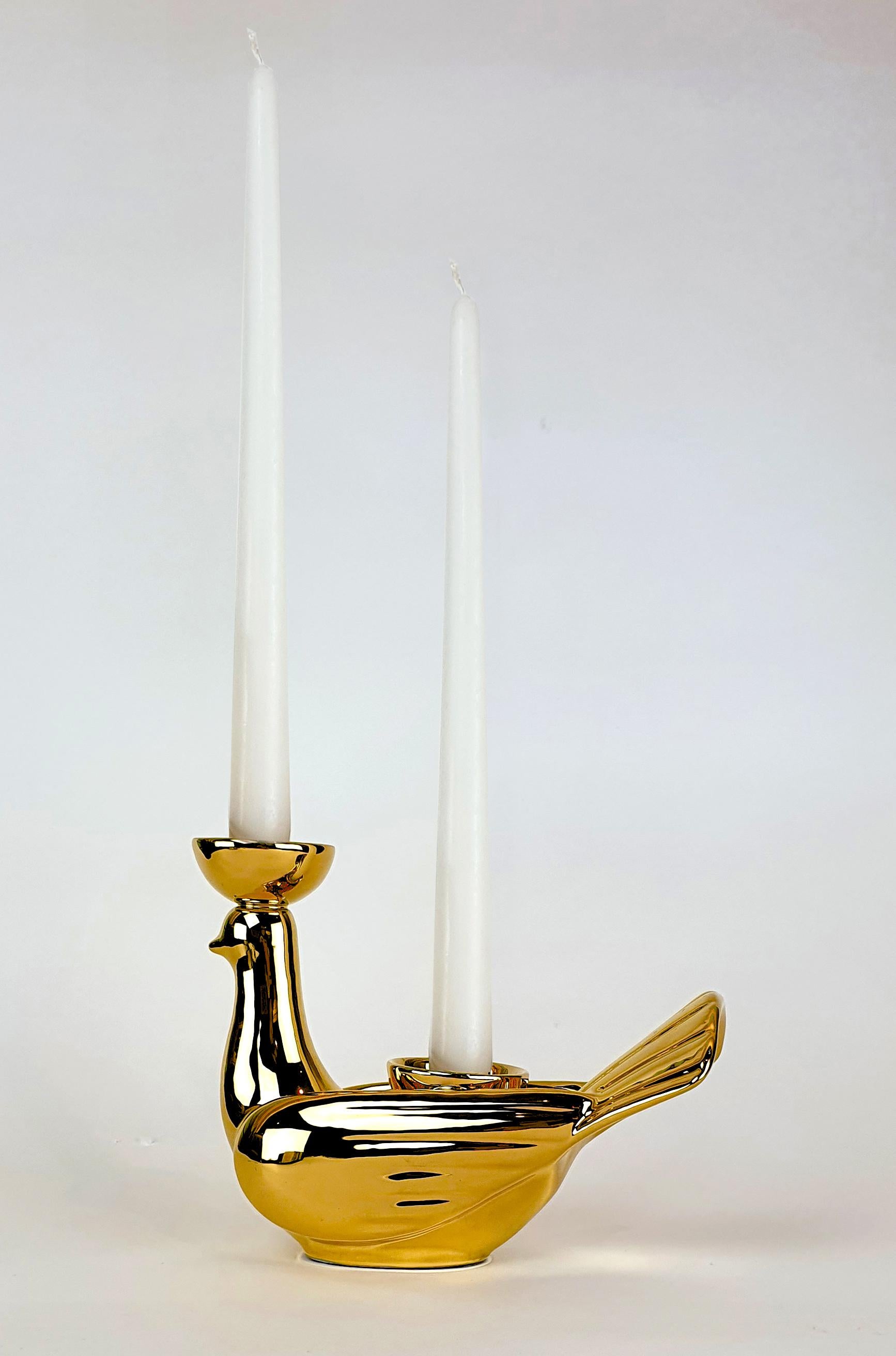 Modern Ceramica Gatti 1928 Ceramic Large Pure Gold Dove Candle Holder For Sale 5