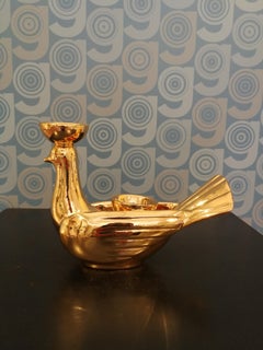 Modern Ceramica Gatti 1928 Ceramic Large Pure Gold Dove Candle Holder