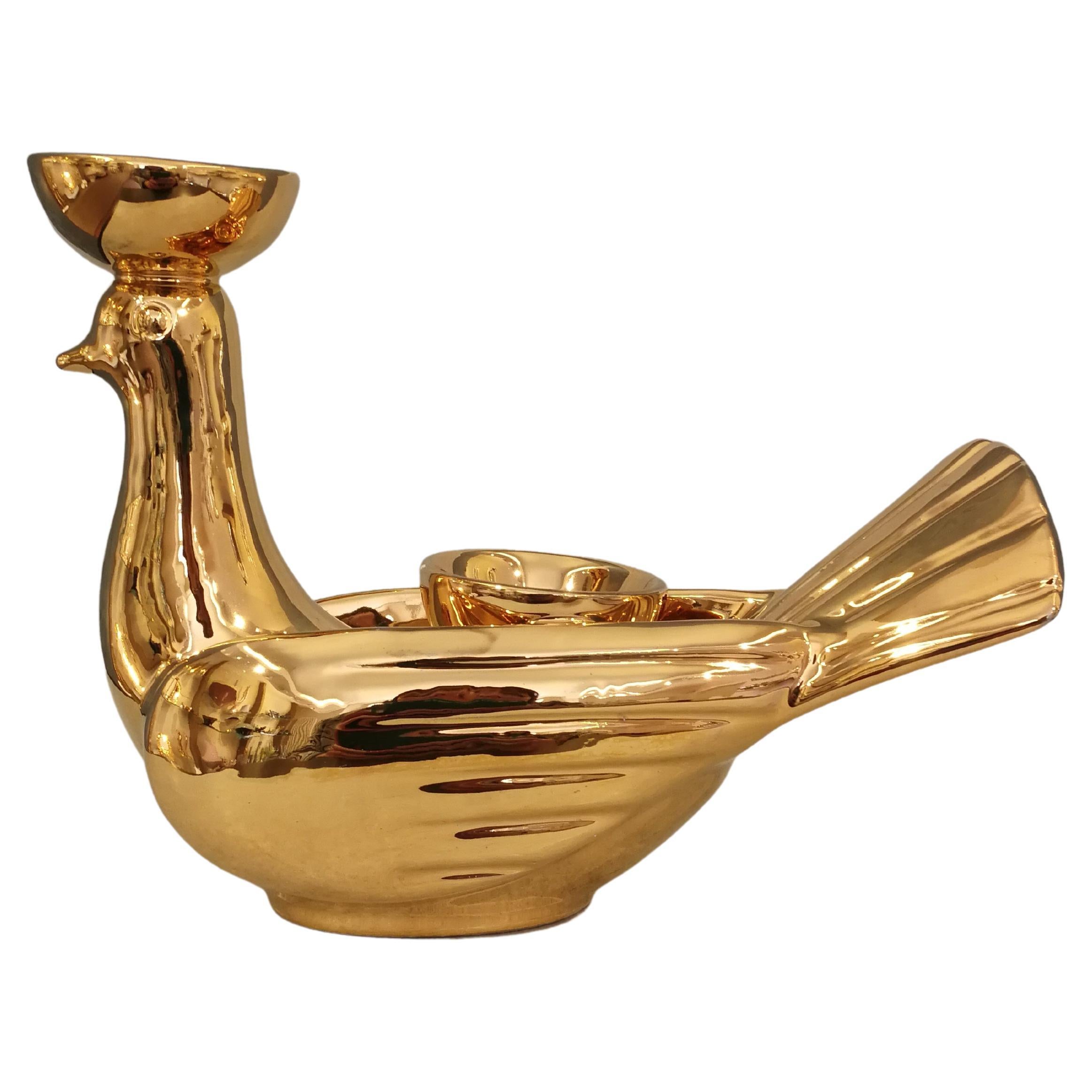 Grande bougie en céramique moderne Gatti de 1928 en forme de colombe en or pur