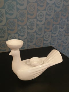 Modern Ceramica Gatti 1928 Ceramic Large White Majolica Dove Candle Holder