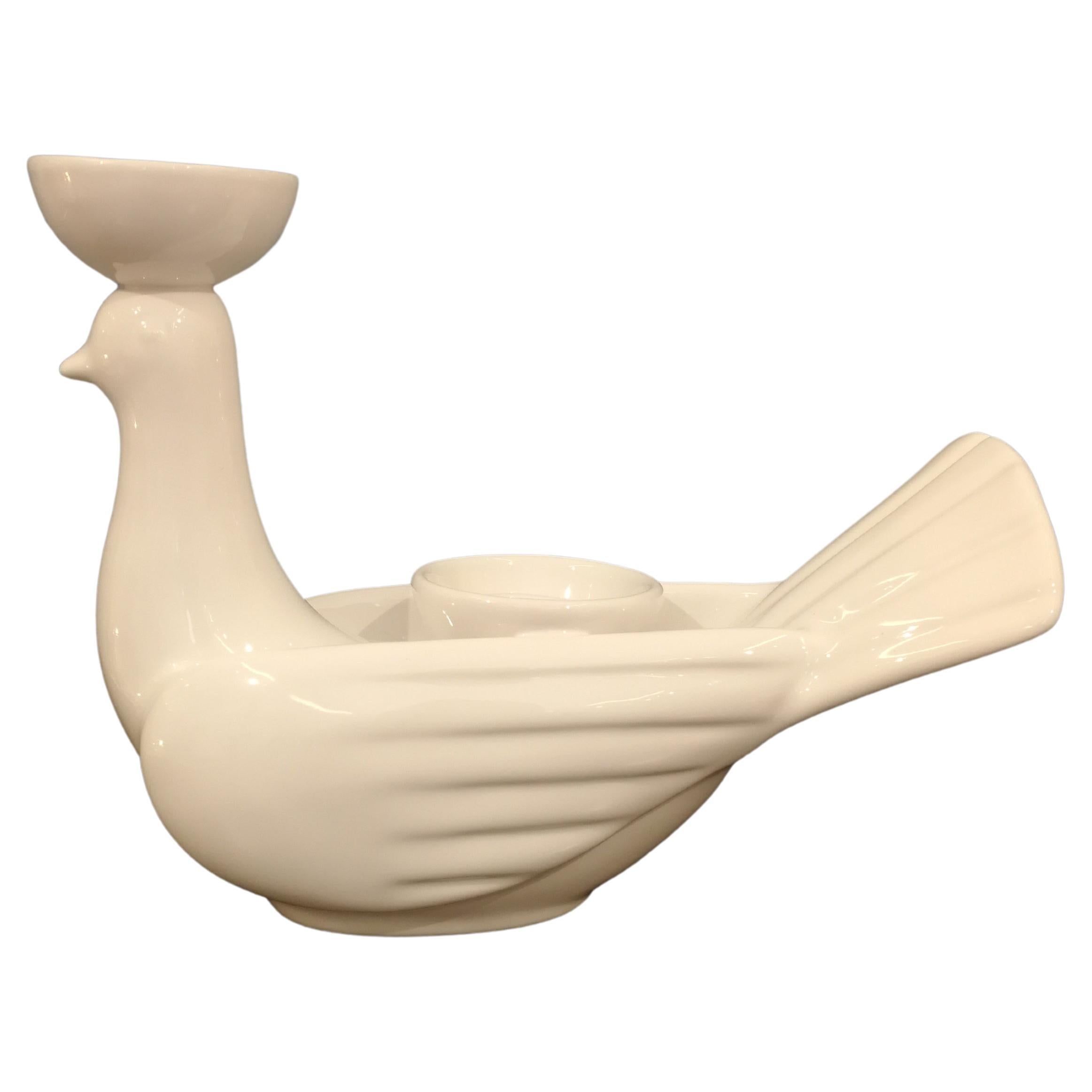 Grand bougeoir en céramique moderne Gatti 1928 en forme de colombe en majolique blanche en vente
