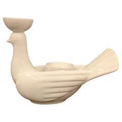 Modern Ceramica Gatti 1928 Ceramic Large White Majolica Dove Candle Holder