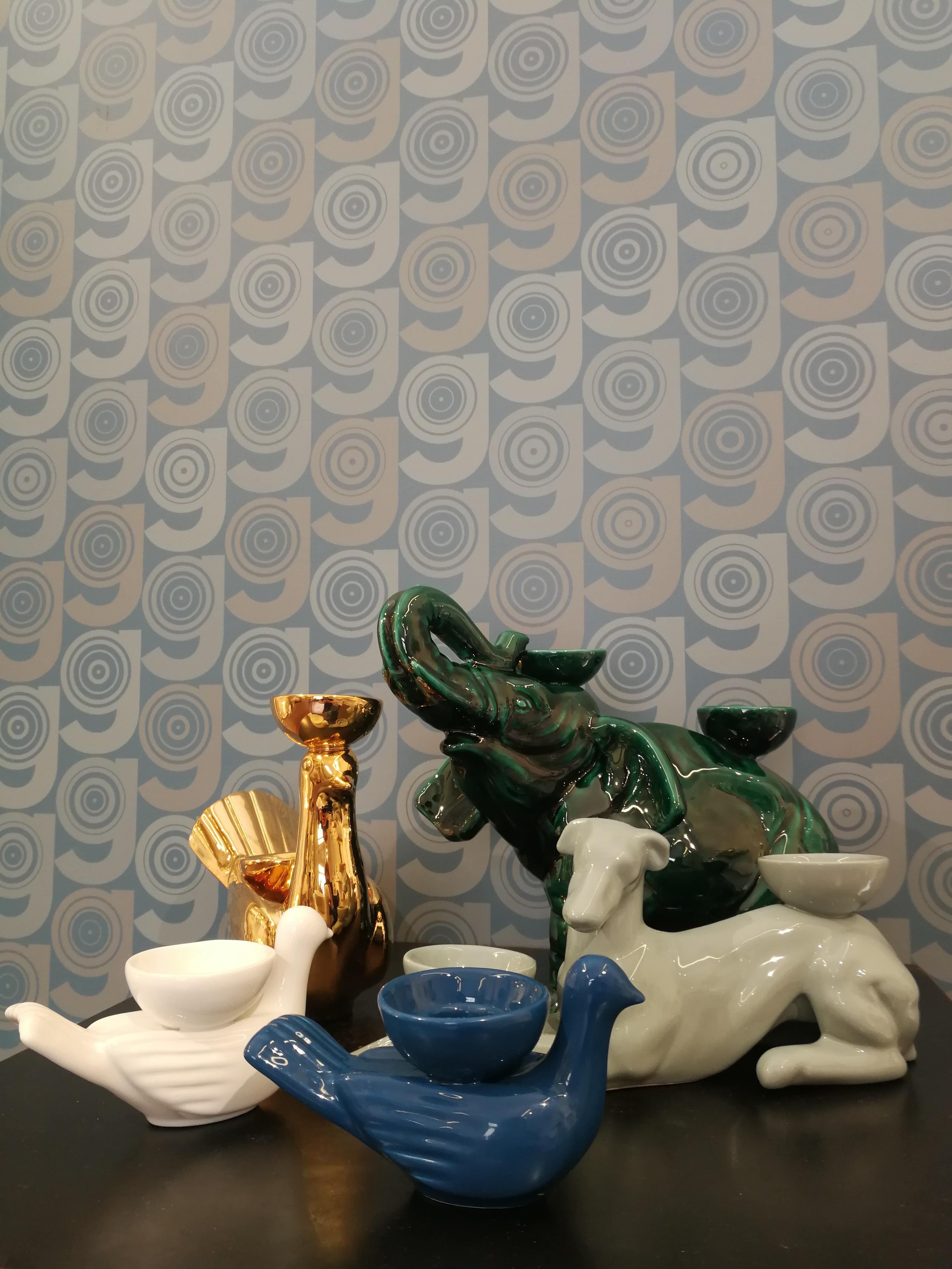 Modern Ceramica Gatti 1928 Ceramic Little Dark Blue Navy Dove Candle Holder For Sale 3
