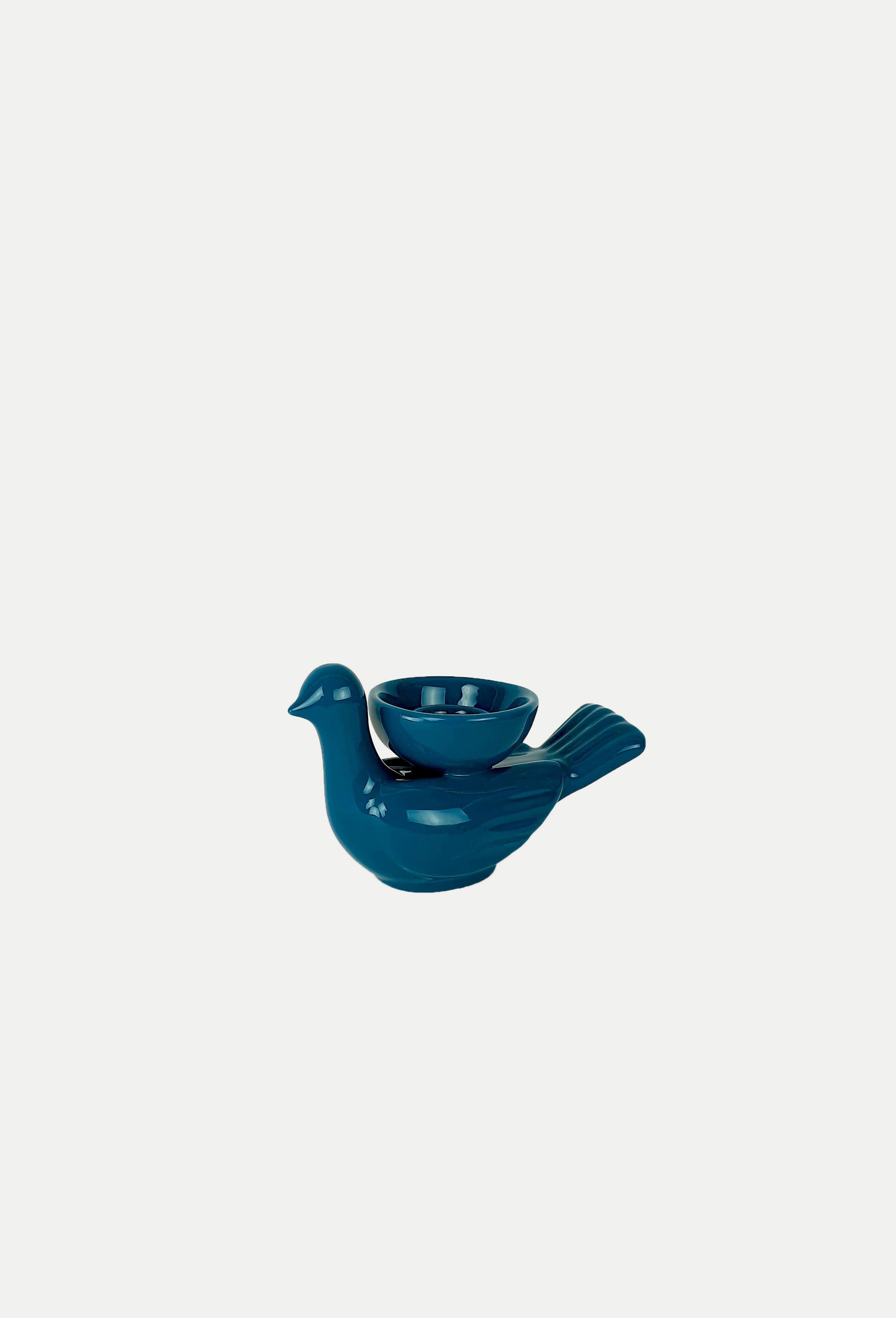 Arts and Crafts Modern Ceramica Gatti 1928 Ceramic Little Dark Blue Navy Dove Candle Holder For Sale