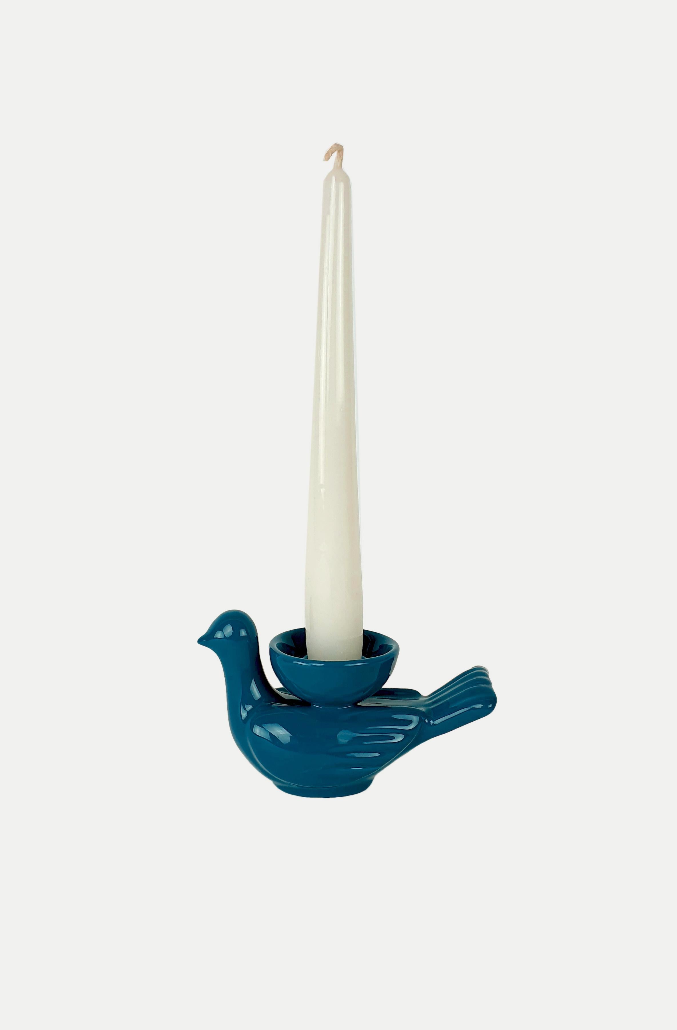 Italian Modern Ceramica Gatti 1928 Ceramic Little Dark Blue Navy Dove Candle Holder For Sale