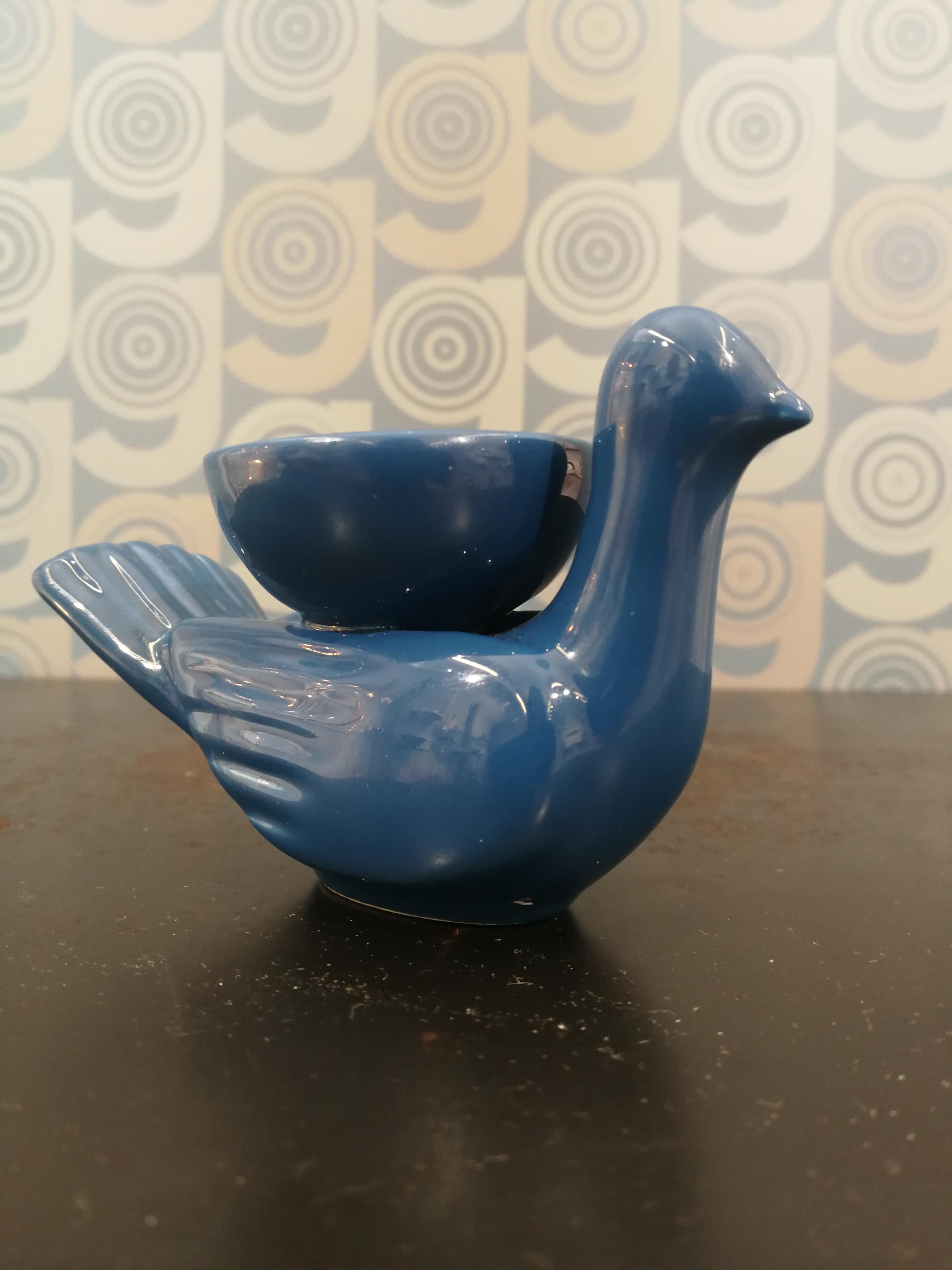 Enameled Modern Ceramica Gatti 1928 Ceramic Little Dark Blue Navy Dove Candle Holder For Sale