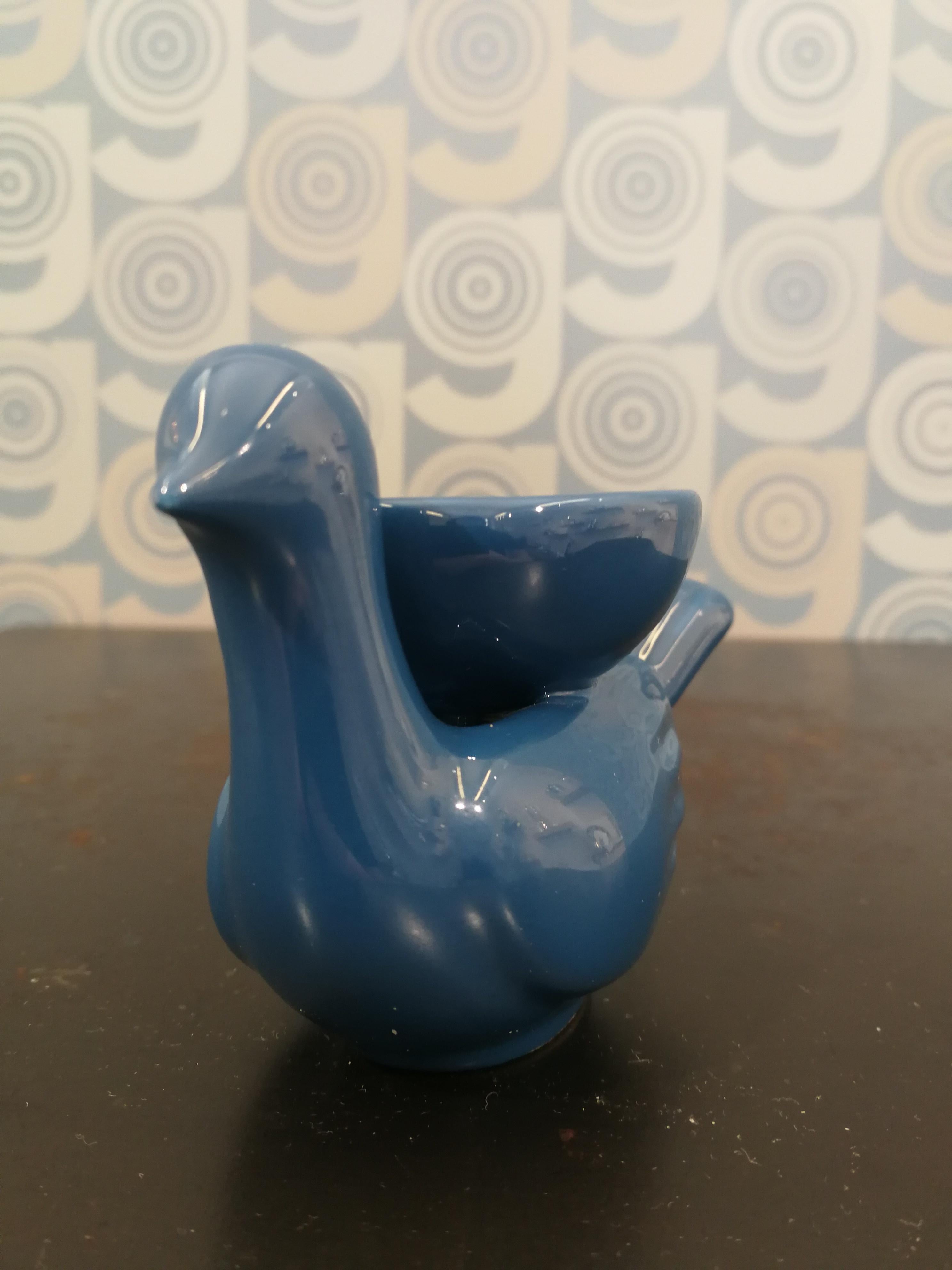 Contemporary Modern Ceramica Gatti 1928 Ceramic Little Dark Blue Navy Dove Candle Holder For Sale