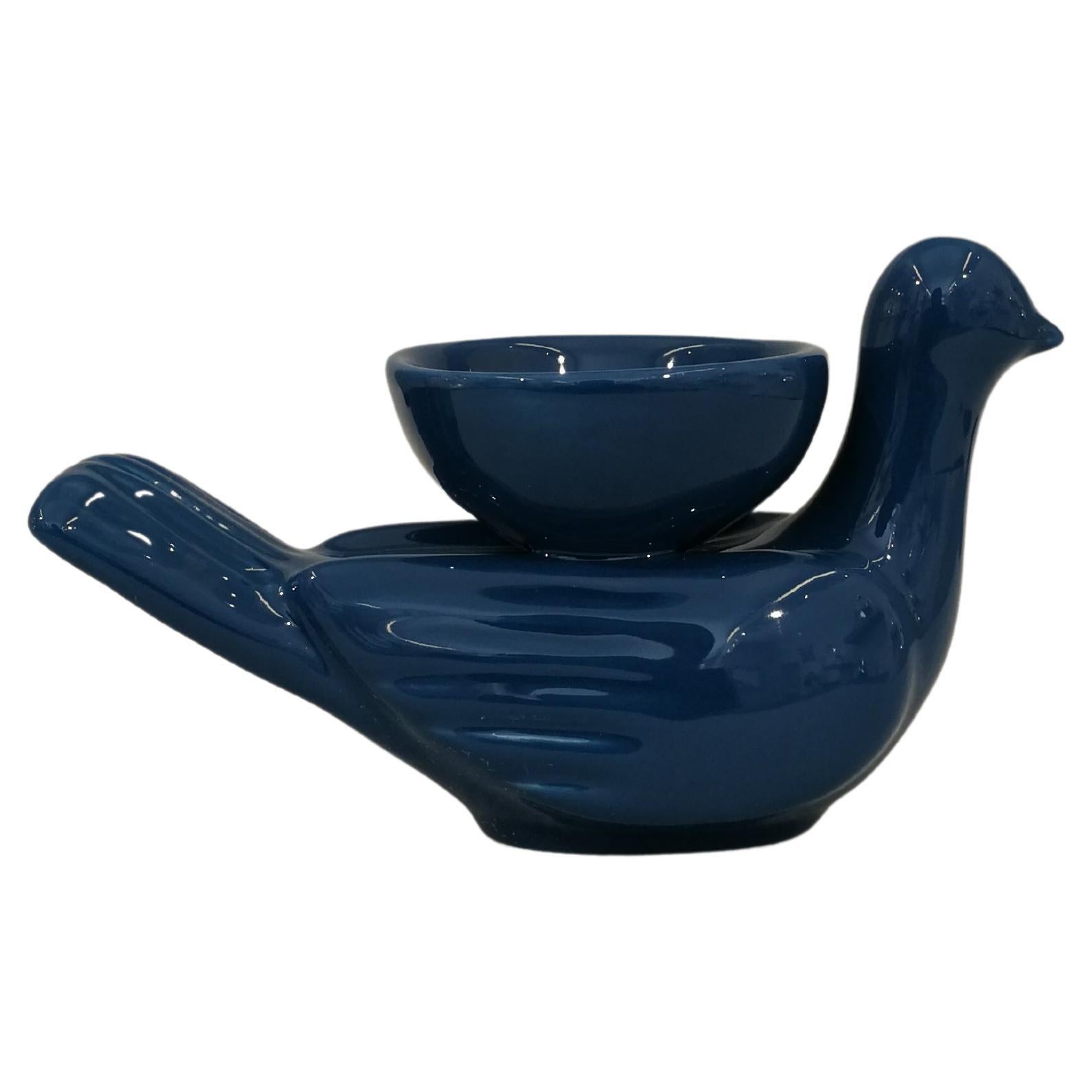 Modern Ceramica Gatti 1928 Ceramic Little Dark Blue Navy Dove Candle Holder For Sale