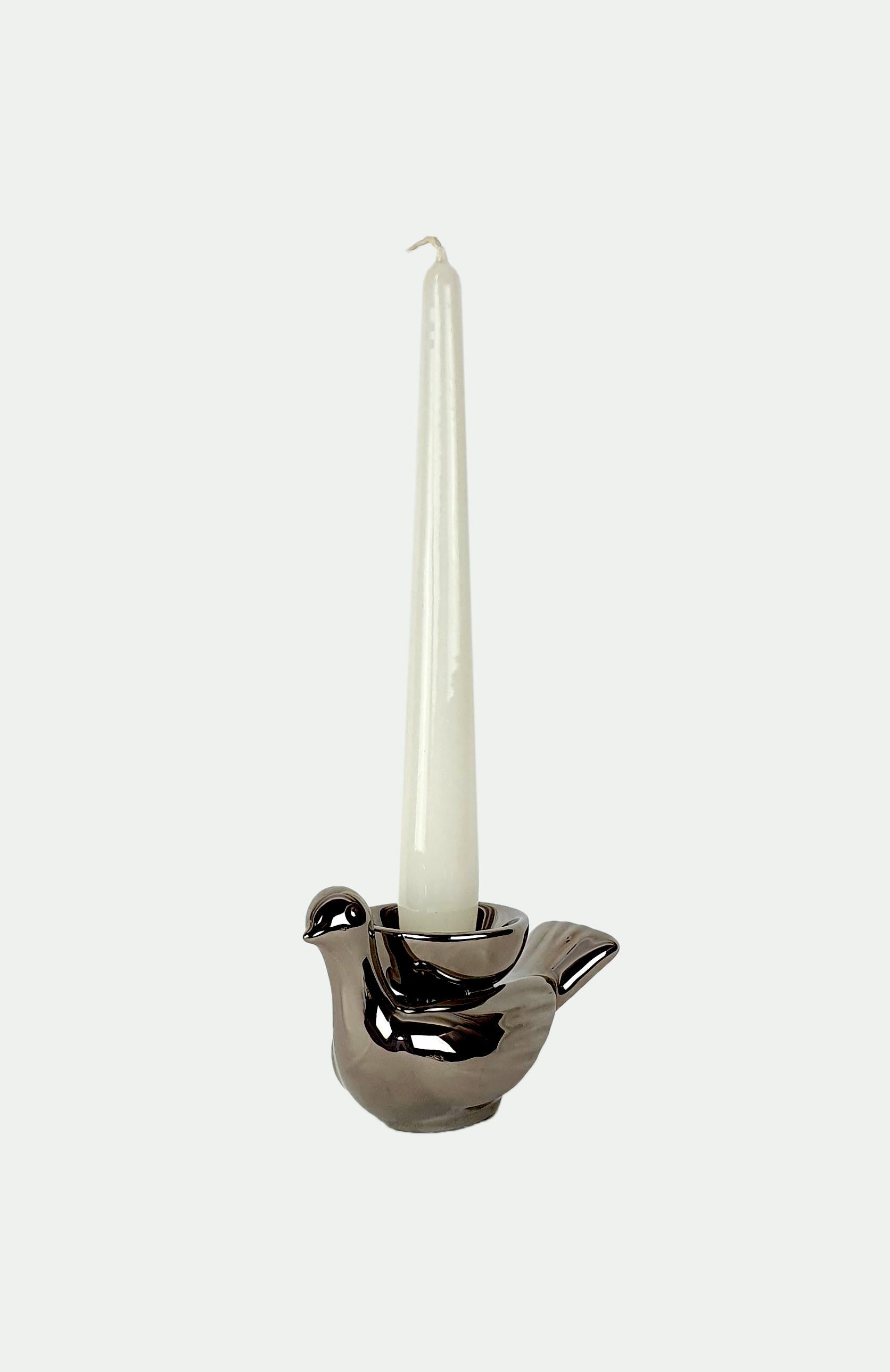 Arts and Crafts Modern Ceramica Gatti 1928 Ceramic Little Platinum Dove Candle Holder For Sale