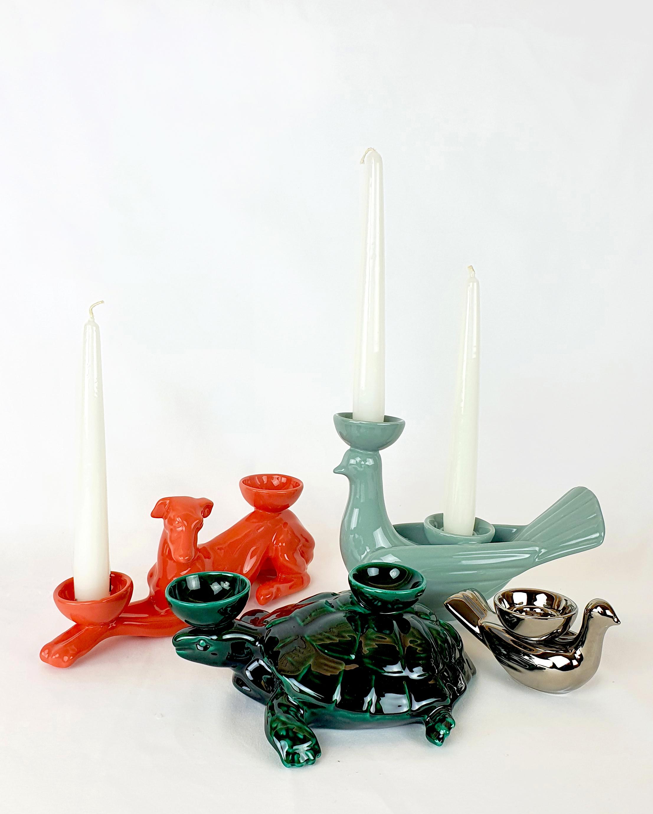 Modern Ceramica Gatti 1928 Keramik Kleine Platin-Taube Kerzenständer im Angebot 2