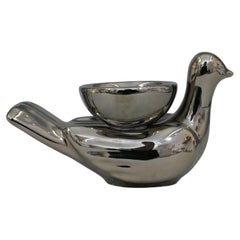 Modern Ceramica Gatti 1928 Ceramic Little Platinum Dove Candle Holder