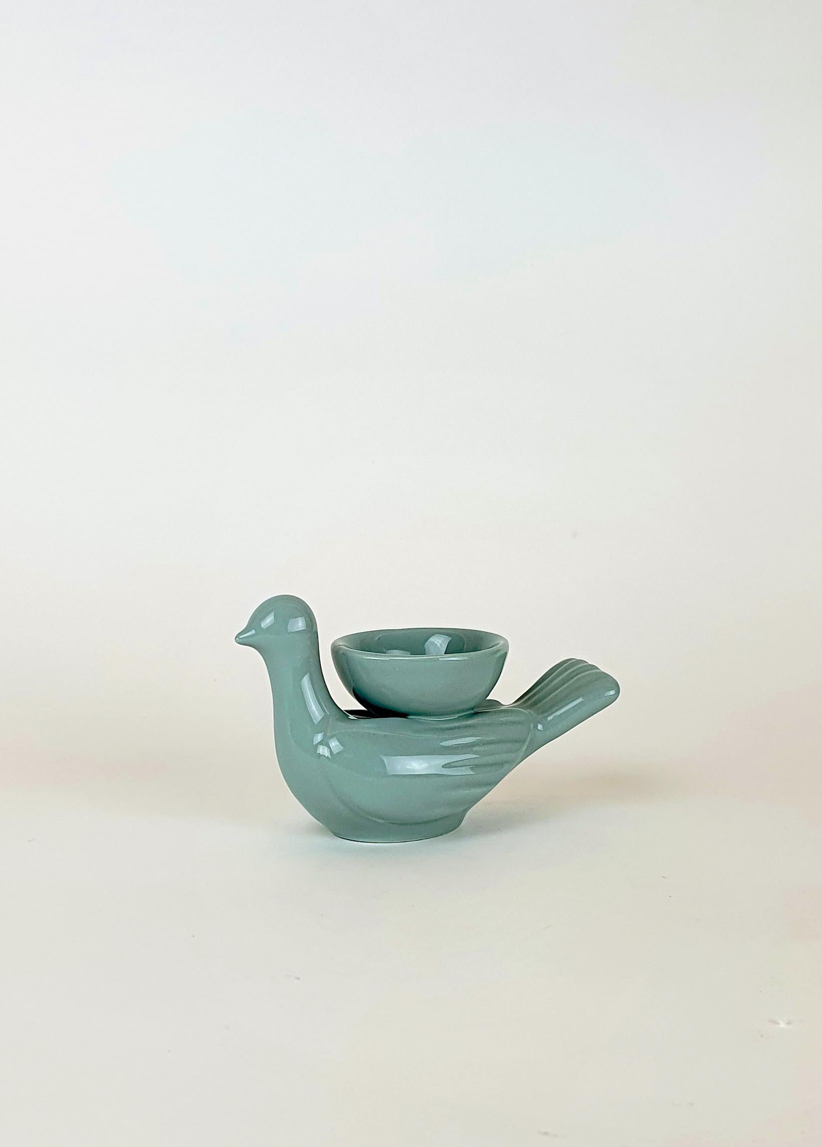 Italian Modern Ceramica Gatti 1928 Ceramic Little Powder Blue Dove Candle Holder For Sale