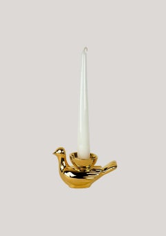 Modern Ceramica Gatti 1928 Ceramic Little Pure Gold Dove Candle Holder