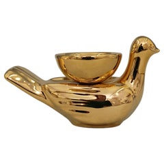 Modern Ceramica Gatti 1928 Ceramic Little Pure Gold Dove Candle Holder