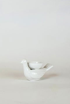 Modern Ceramica Gatti 1928 Ceramic Little White Majolica Dove Candle Holder