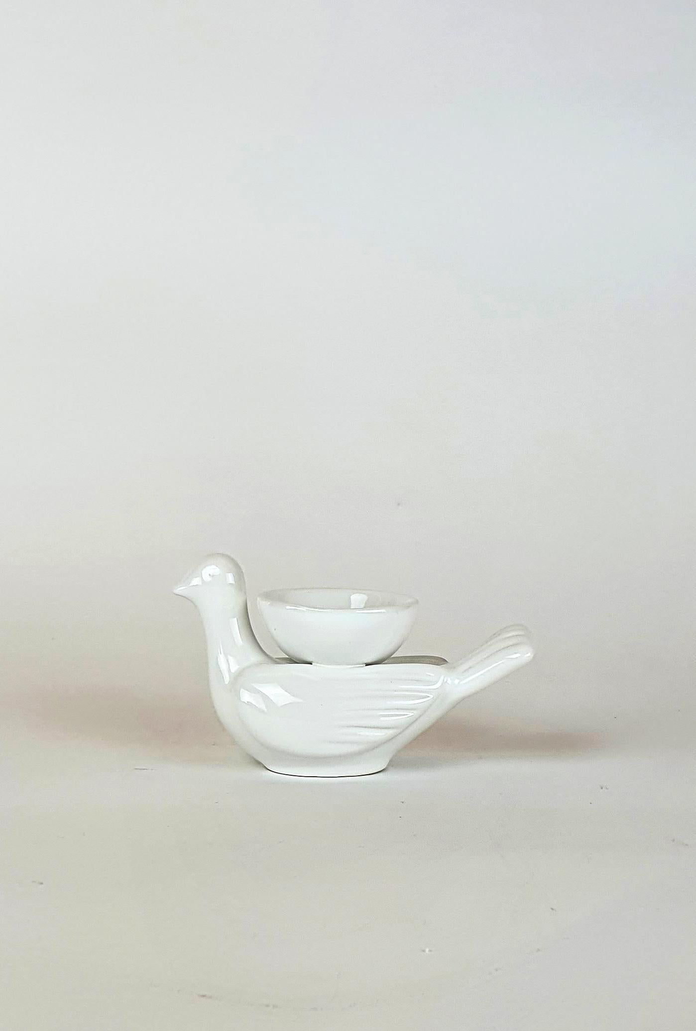 Arts and Crafts Modern Ceramica Gatti 1928 Ceramic Little White Majolica Dove Candle Holder For Sale