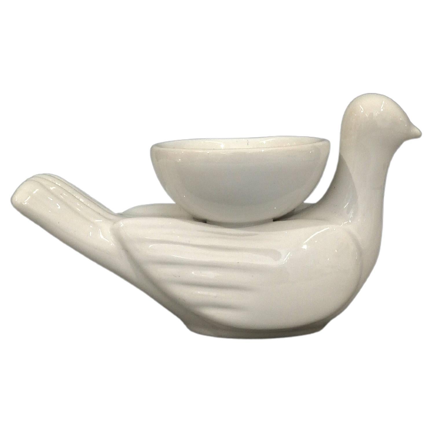 Modern Ceramica Gatti 1928 Ceramic Little White Majolica Dove Candle Holder For Sale