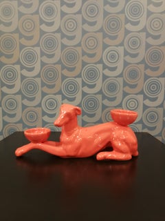 Modern Ceramica Gatti 1928 Ceramic Orange Rose Greyhound Candle Holder