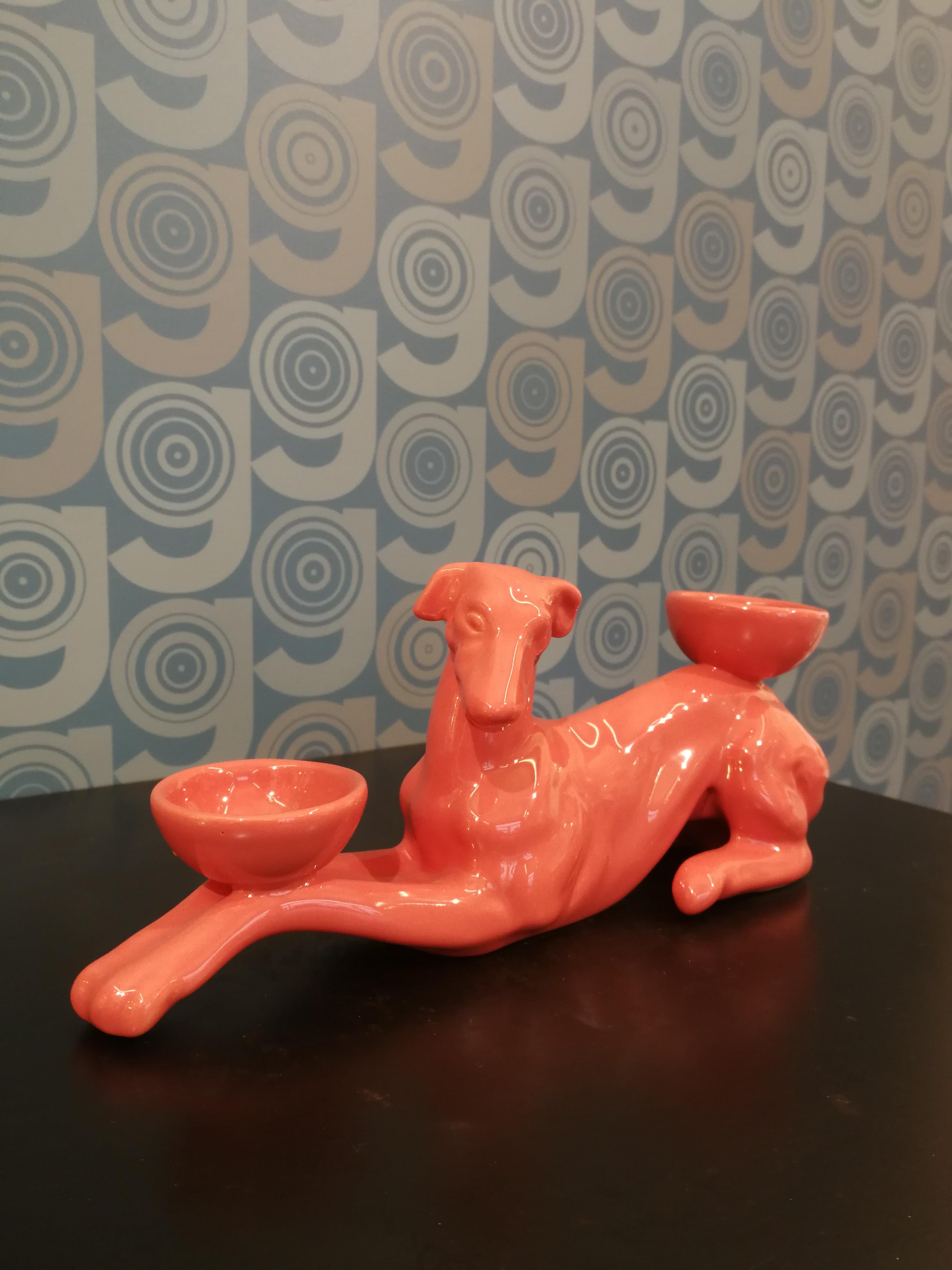 Arts and Crafts Modern Ceramica Gatti 1928 Ceramic Orange Rose Greyhound Candle Holder  For Sale