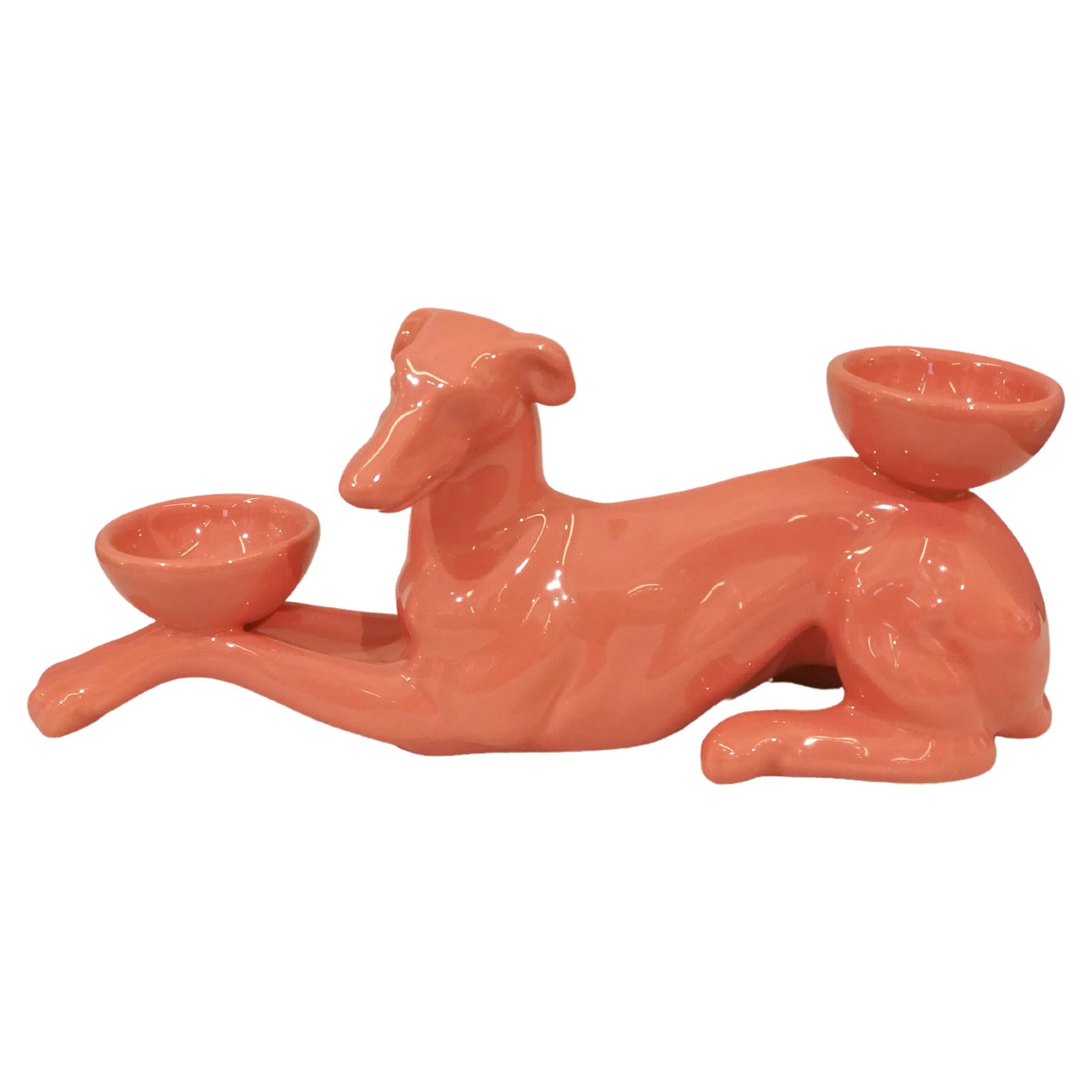 Modern Ceramica Gatti 1928 Ceramic Orange Rose Greyhound Candle Holder  For Sale