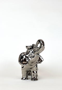 Modern Ceramica Gatti 1928 Ceramic Platinum Elephant Candle Holder