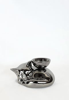 Modern Ceramica Gatti 1928 Ceramic Platinum Kitten Candle Holder