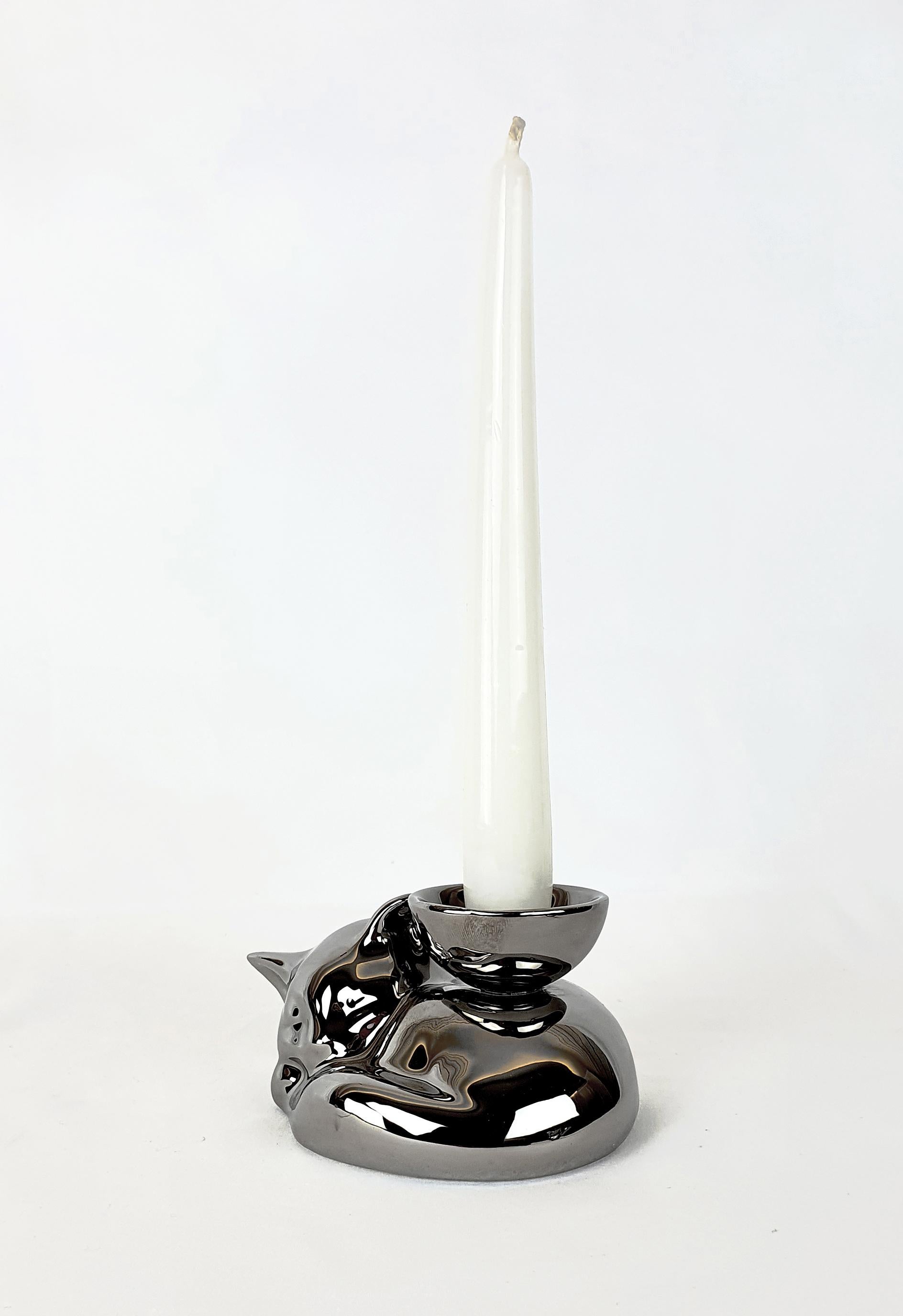 Moderner Gatti-Kerzenhalter aus Keramik und Platin aus Keramik, 1928 (Italienisch) im Angebot