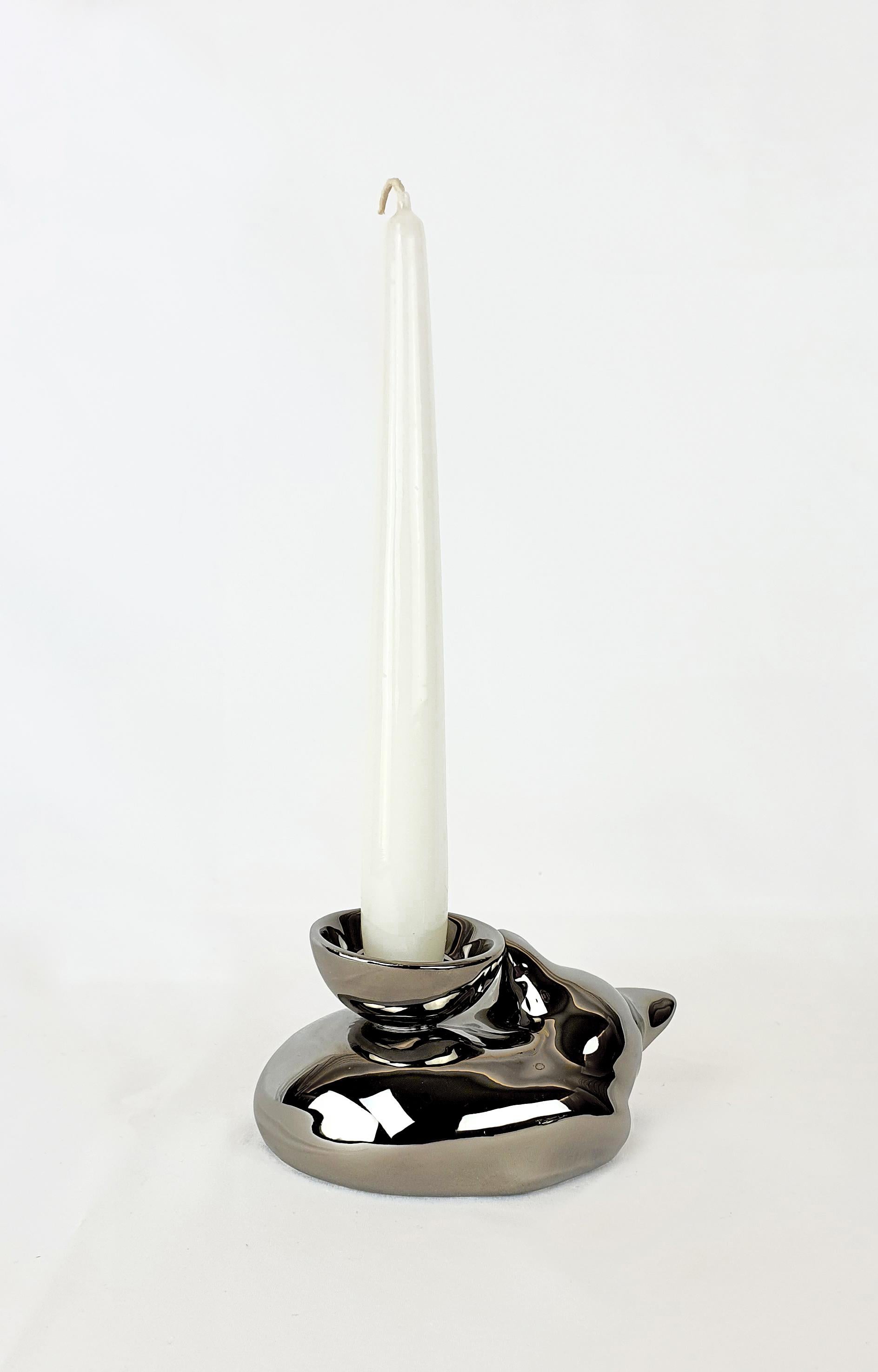Moderner Gatti-Kerzenhalter aus Keramik und Platin aus Keramik, 1928 (Emailliert) im Angebot