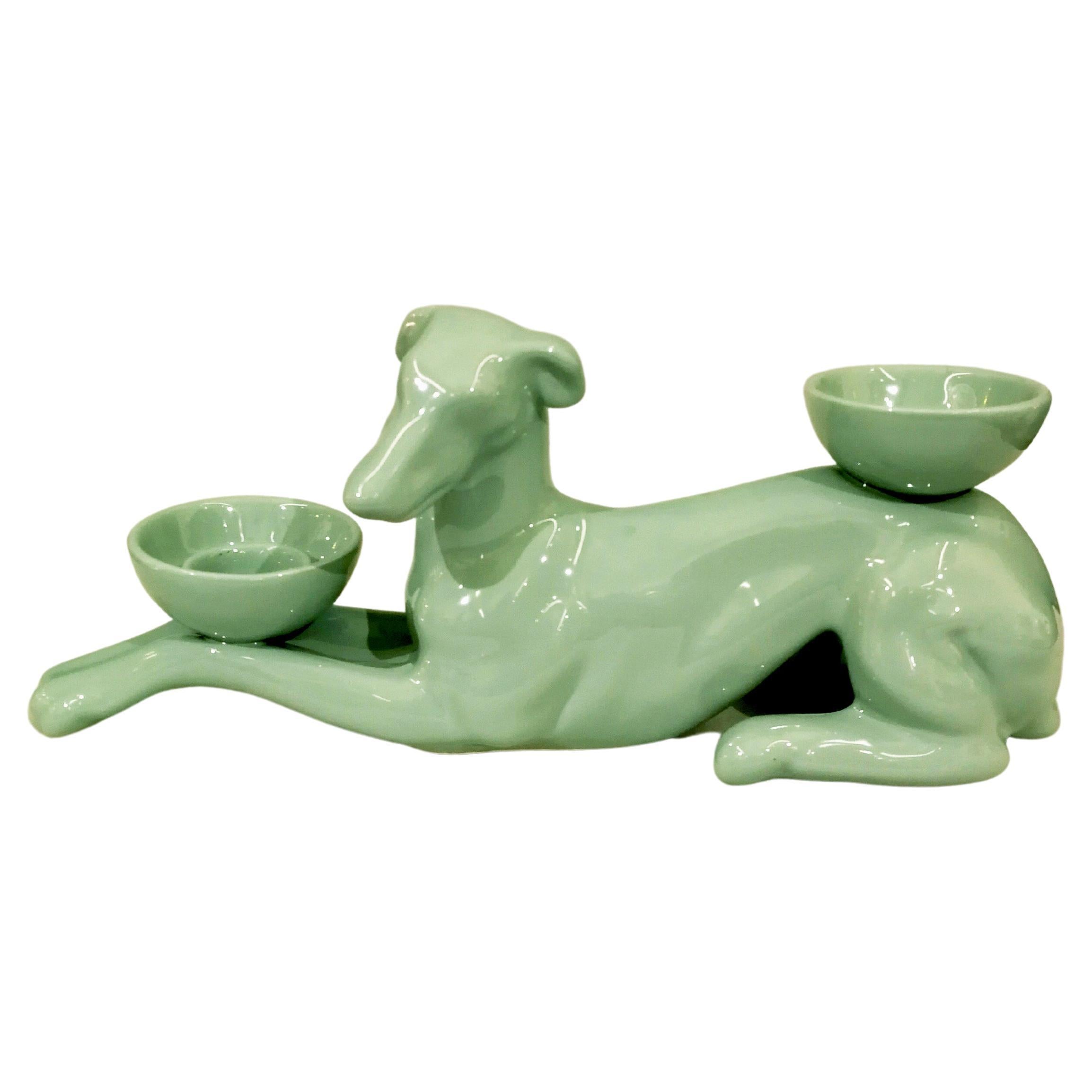 Modern Ceramica Gatti 1928 Ceramic Powder Blue Greyhound Candle Holder For Sale