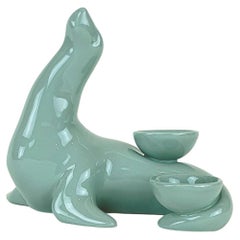 Modern Ceramica Gatti 1928 Ceramic Powder Blue Seal Candle Holder