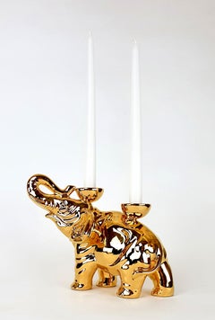Modern Ceramica Gatti 1928 Ceramic Pure Gold Elephant Candle Holder