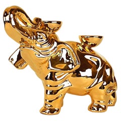 Modern Ceramica Gatti 1928 Ceramic Pure Gold Elephant Candle Holder