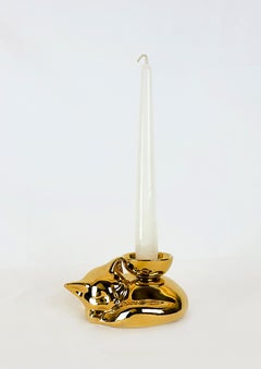 Modern Ceramica Gatti 1928 Ceramic Pure Gold Kitten Candle Holder