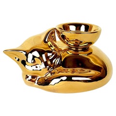 Modern Ceramica Gatti 1928 Ceramic Pure Gold Kitten Candle Holder