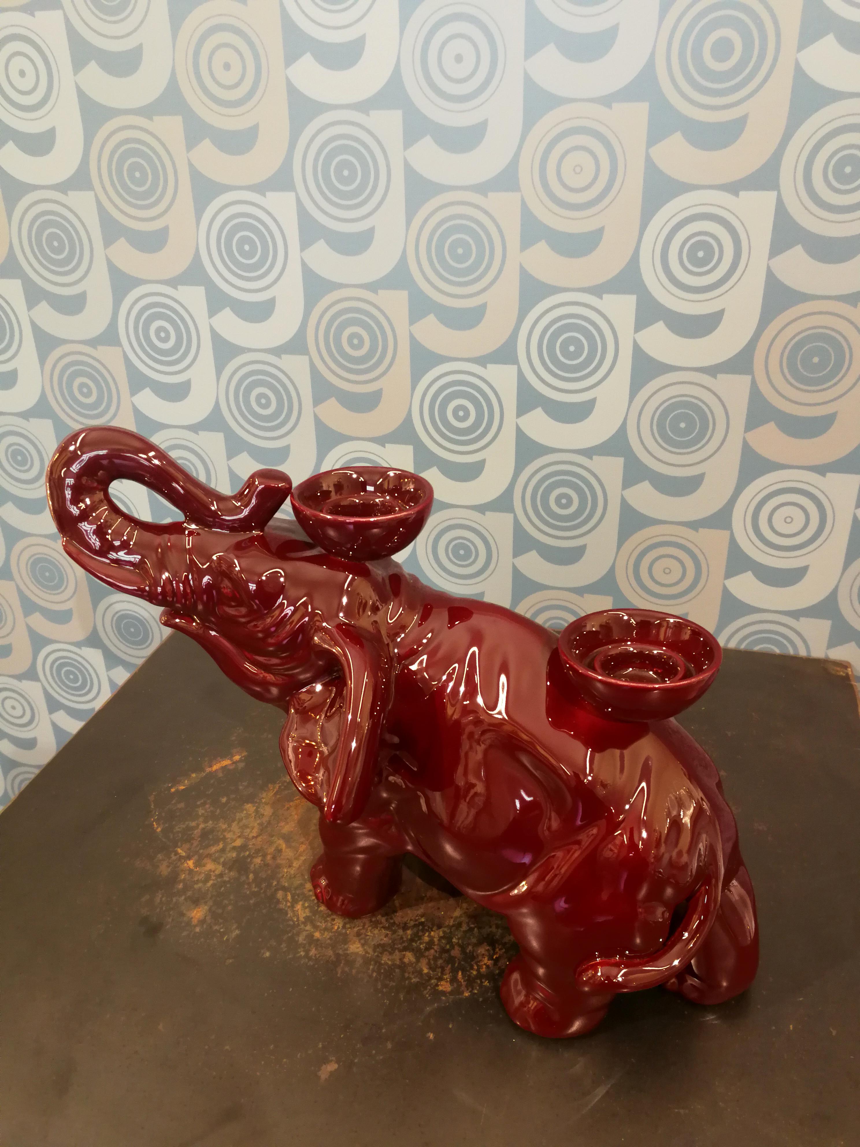 Modern Ceramica Gatti 1928 Ceramic Red Burgundy Elephant Candle Holder In New Condition For Sale In Faenza, IT