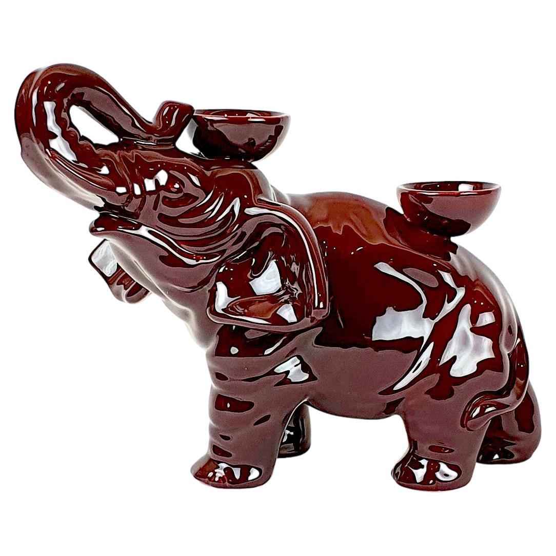 Modern Ceramica Gatti 1928 Ceramic Red Burgundy Elephant Candle Holder