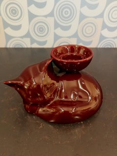 Modern Ceramica Gatti 1928 Ceramic Red Burgundy Kitten Candle Holder