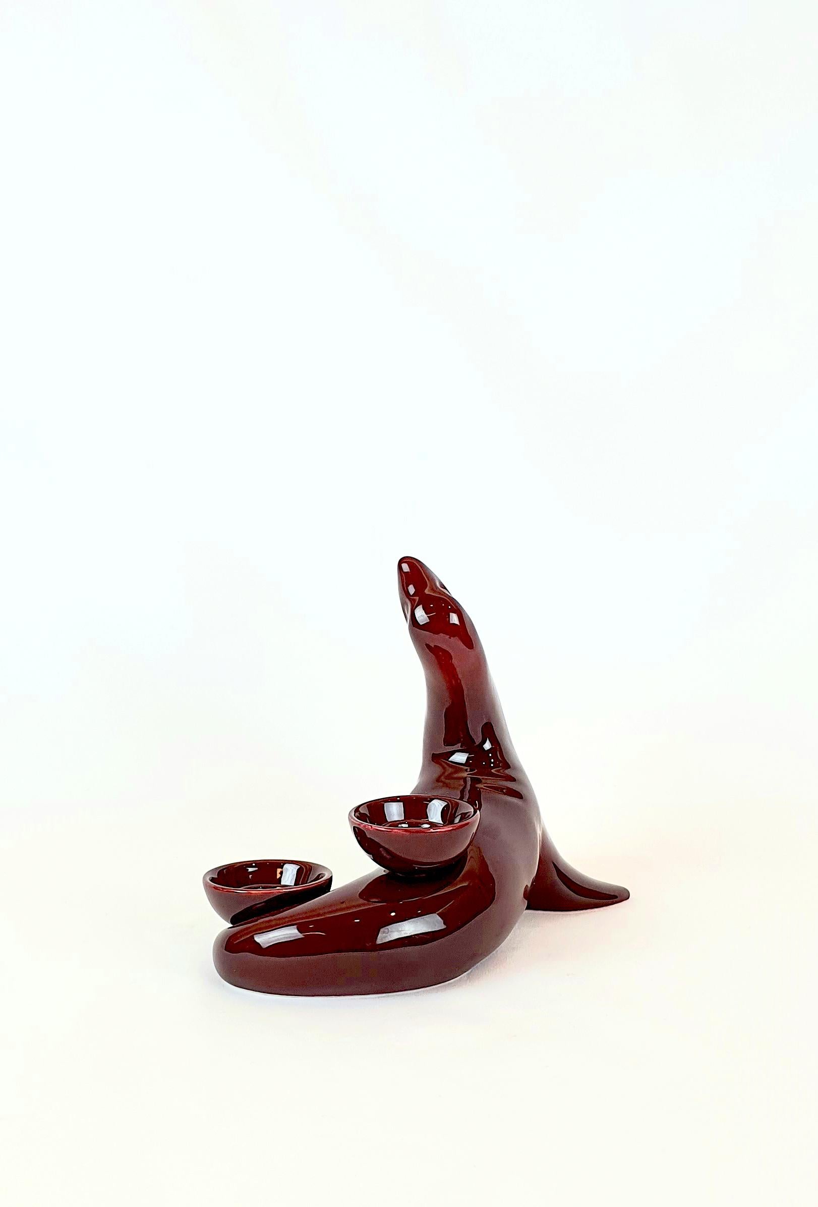 Arts and Crafts Modern Ceramica Gatti 1928 Ceramic Red Burgundy Seal Candle Holder For Sale