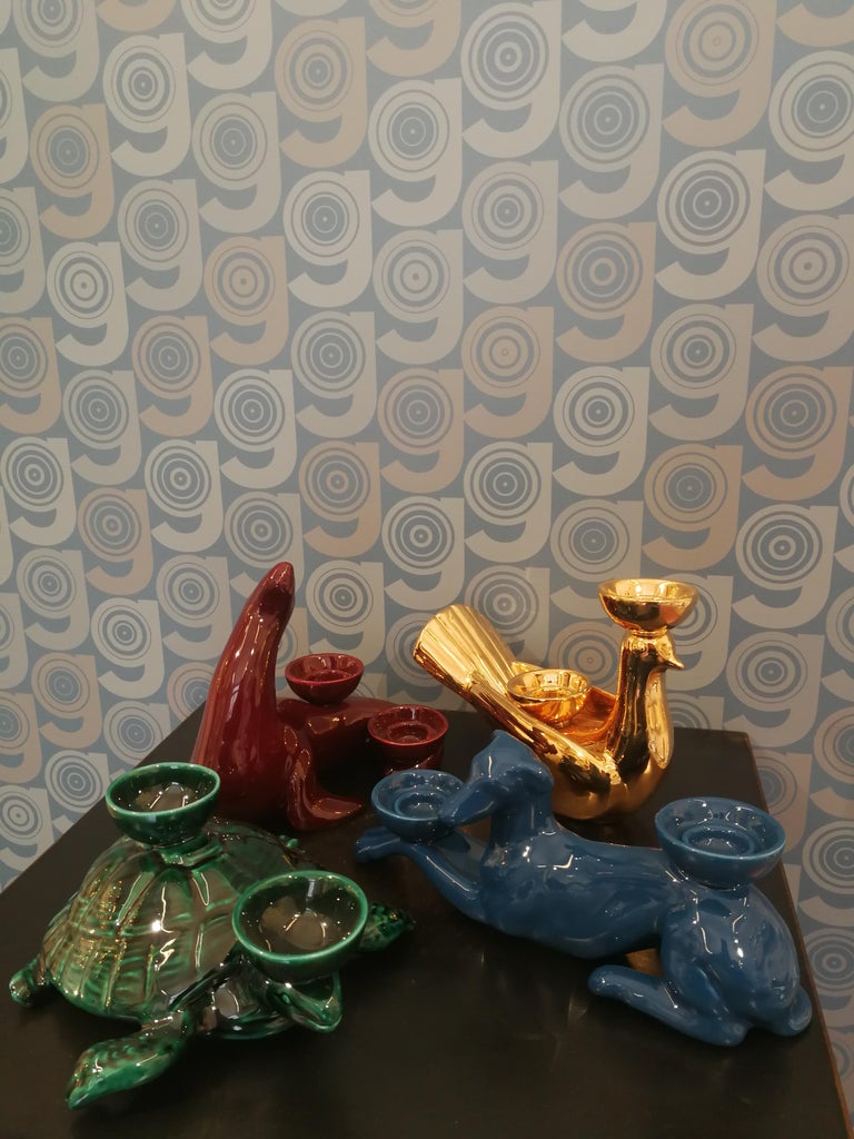 Modern Ceramica Gatti 1928 Ceramic Red Burgundy Seal Candle Holder For ...