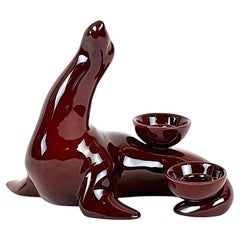 Modern Ceramica Gatti 1928 Ceramic Red Burgundy Seal Candle Holder