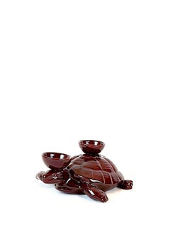 Modern Ceramica Gatti 1928 Ceramic Red Burgundy Turtle Candle Holder