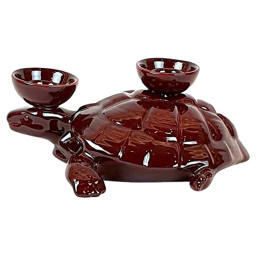 Modern Ceramica Gatti 1928 Ceramic Red Burgundy Turtle Candle Holder For Sale