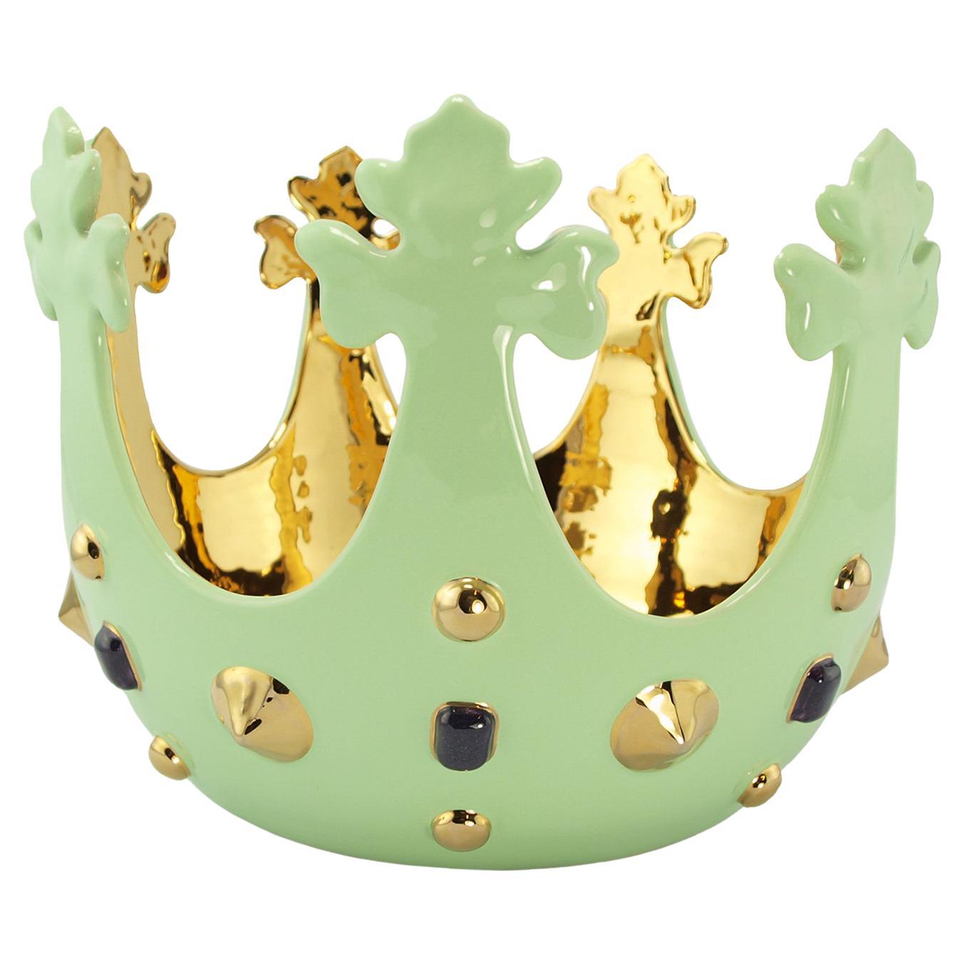 Moderna Ceramica Gatti 1928 Tazón Corona Cesta De Cerámica Hecha A Mano Gemas De Color Dorado
