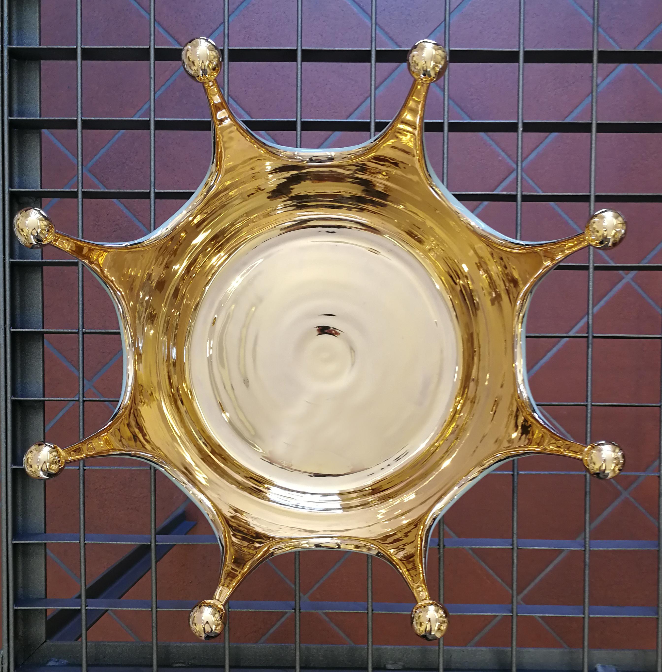 Contemporary Modern Ceramica Gatti 1928 Crown Bowl Basket Handmade Ceramic Gold Platinum Gems For Sale
