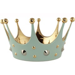 Ceramica moderna Gatti 1928 Cesto con ciotola a forma di corona fatto a mano in ceramica oro platino gemme