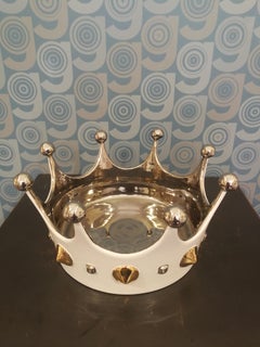 Modern Ceramica Gatti 1928 Crown Bowl Basket Handmade Ceramic White Platinum