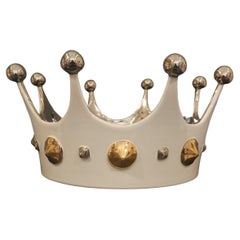 Modern Ceramica Gatti 1928 Crown Bowl Basket Handmade Ceramic White Platinum