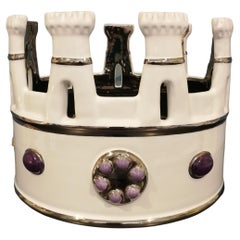 Modern Ceramica Gatti 1928 Crown Bowl Basket Handmade Ceramic White Platinum