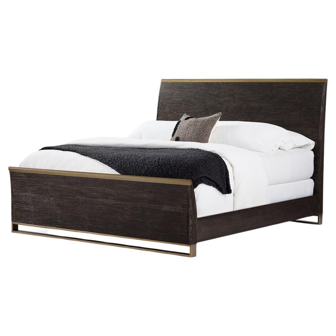 Modern Cerused Oak Queen Bed For Sale
